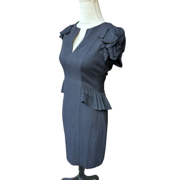 Rebecca Taylor Black Daria Peplum V Neck Fluttler Sleeve Mini Dress - 4 - Picture 4 of 8